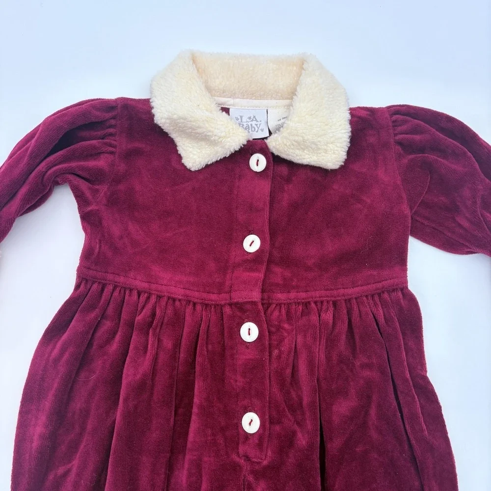 L.A. Baby Coverall Girls 12-18M Red Velour Sherpa Collar Cuffs One Piece Winter